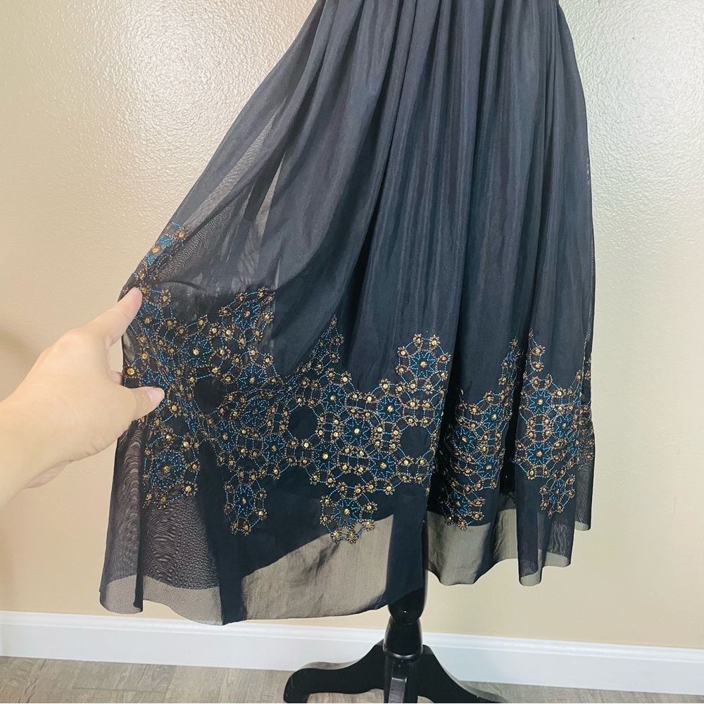 Vtg Maggy London Sequins Black Chiffon Front Beaded Cocktail Dress 12P Evening - Picture 7 of 11